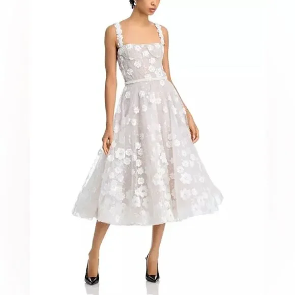 NWOT BRONX AND BANCO Mademoiselle Embroidered White Floral Midi Bridal Dress - Picture 6 of 15